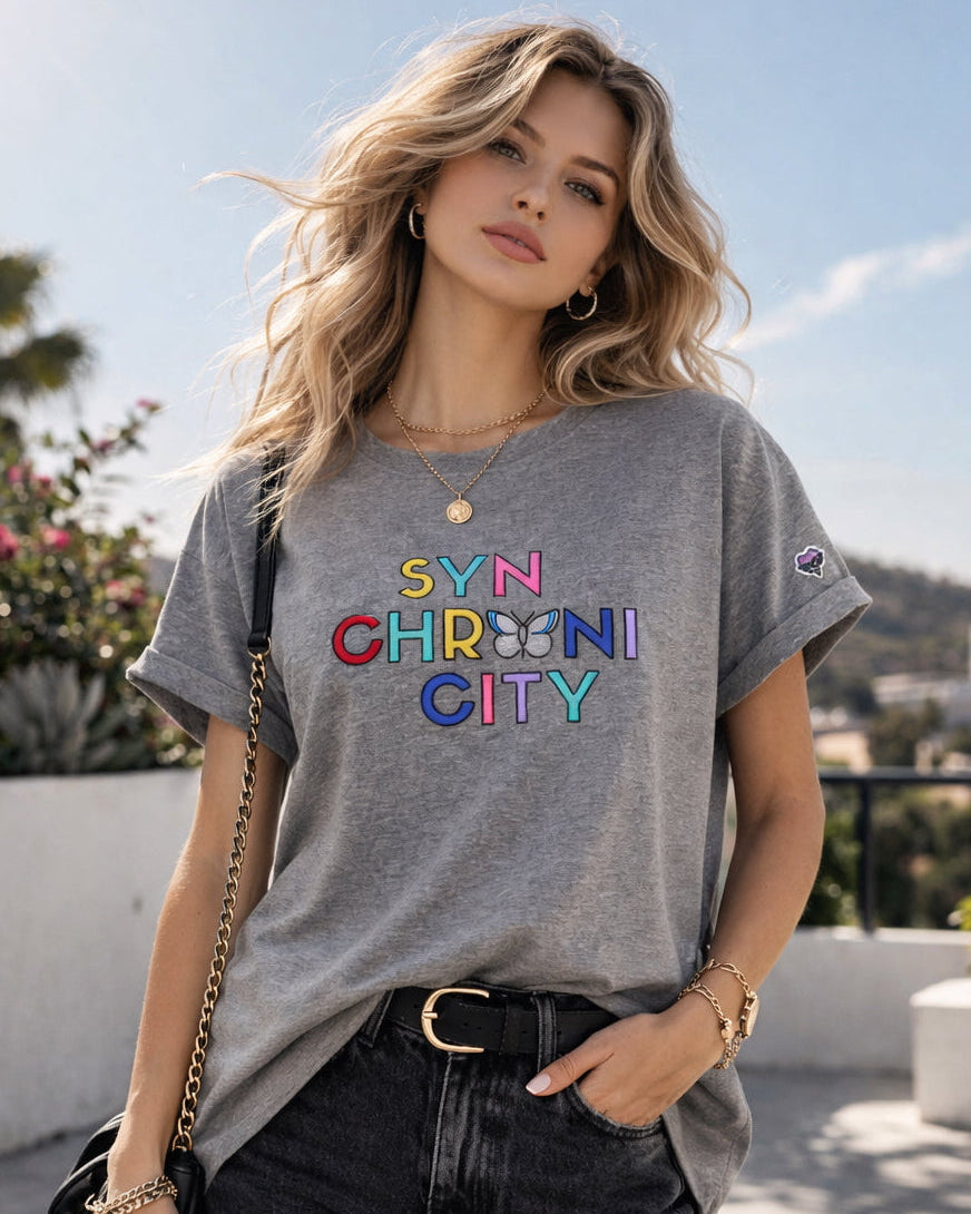 Synchronicity Organic Cotton Grey Tee - Global Conscious Fashion Pty Ltd