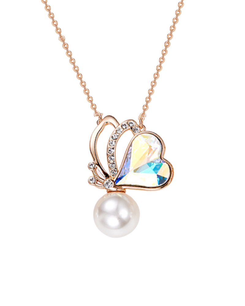 Butterfly Pearl Rose Gold Necklace - ANGELUVE