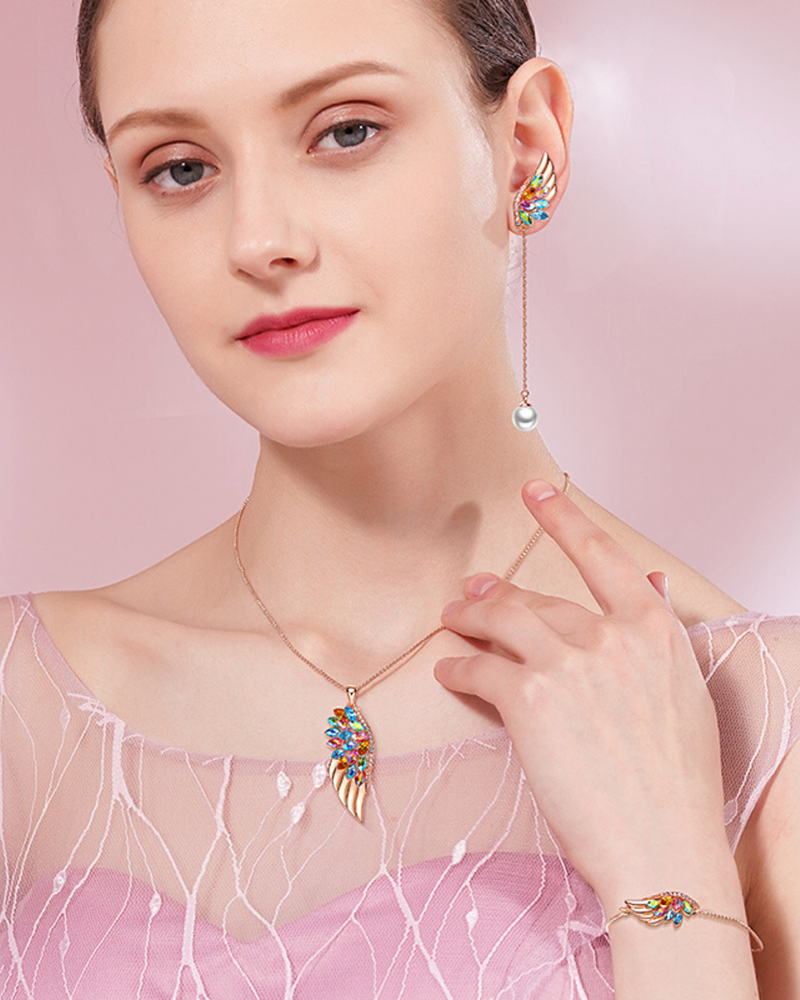 Multi-colour Swarovski Crystal Wings Necklace Set - ANGELUVE