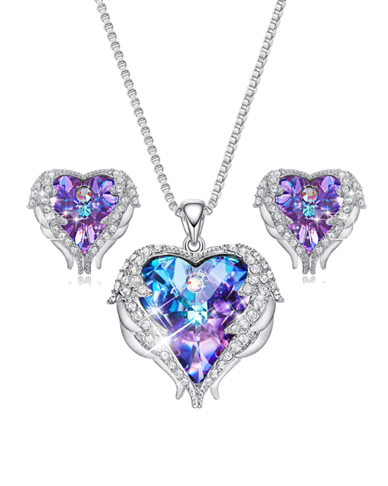 Angel Wings Love Necklace And Earrings Set - ANGELUVE