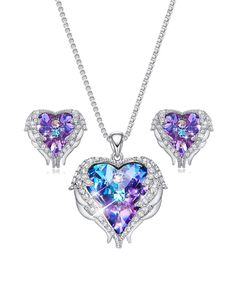 Angel Wings Love Necklace And Earrings Set - ANGELUVE