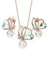Butterfly Pearl Rose Gold Necklace Set - ANGELUVE